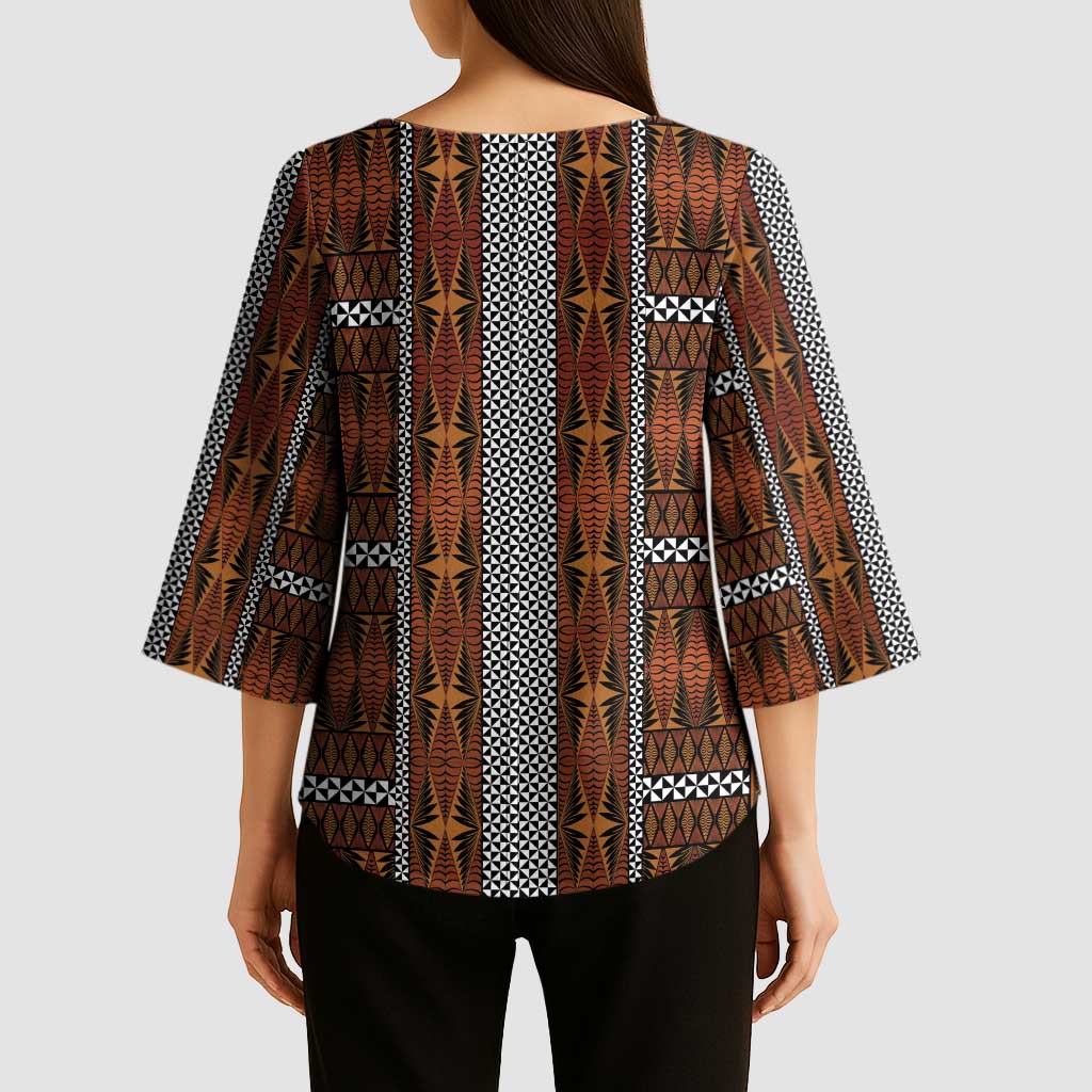 Malo e Lelei Tonga Kimono Sleeve Blouse Tongan Ngatu Tapa Cloth LT14 - Polynesian Pride