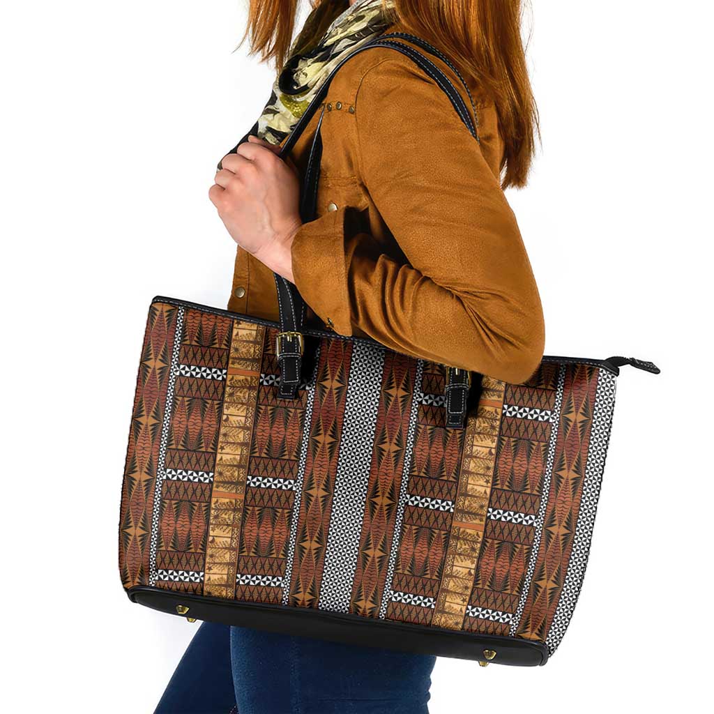 Malo e Lelei Tonga Leather Tote Bag Tongan Ngatu Tapa Cloth LT14 Orange - Polynesian Pride