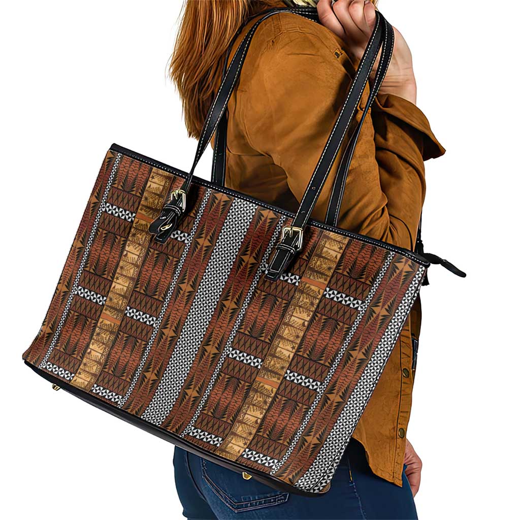 Malo e Lelei Tonga Leather Tote Bag Tongan Ngatu Tapa Cloth LT14 - Polynesian Pride