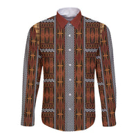 Malo e Lelei Tonga Long Sleeve Button Shirt Tongan Ngatu Tapa Cloth LT14 Unisex Orange - Polynesian Pride