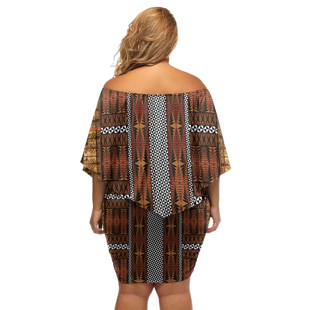 Malo e Lelei Tonga Off Shoulder Short Dress Tongan Ngatu Tapa Cloth - Polynesian Pride