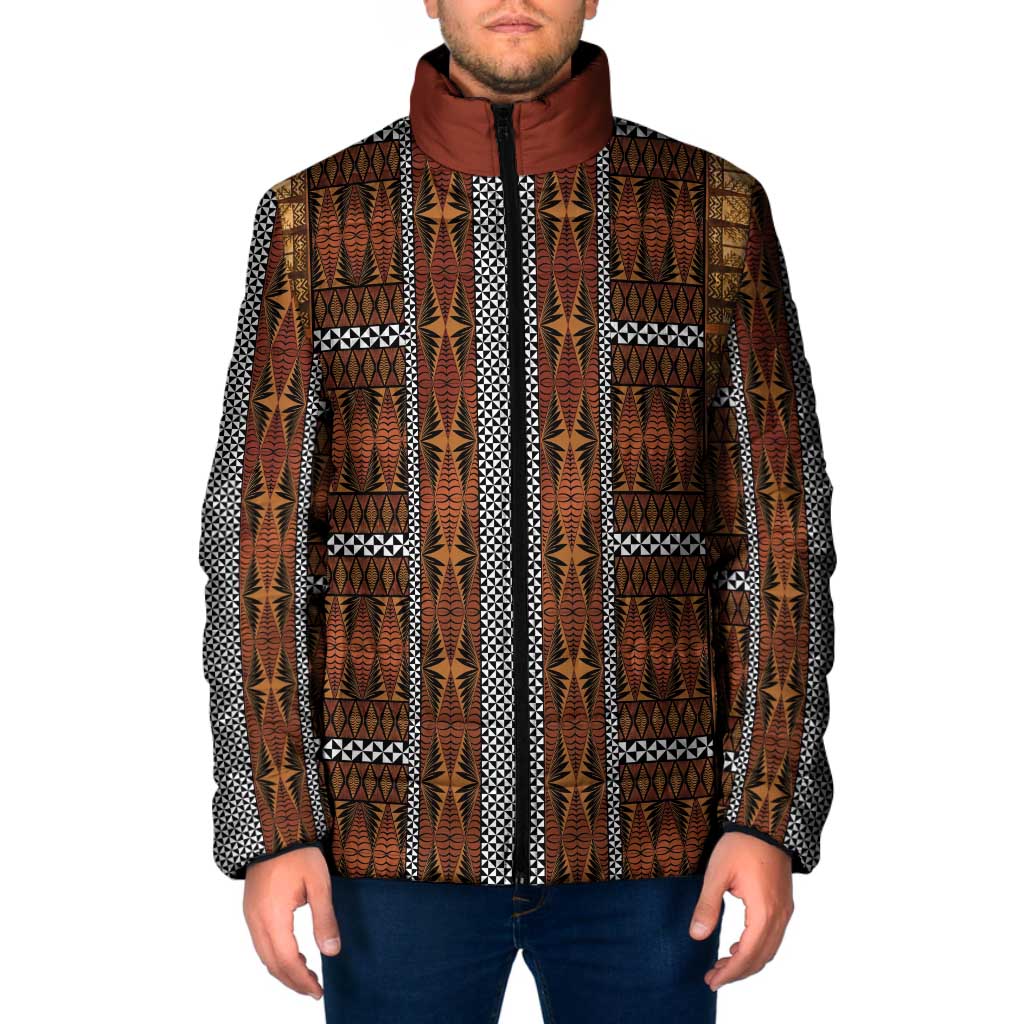Malo e Lelei Tonga Padded Jacket Tongan Ngatu Tapa Cloth LT14 Men Orange - Polynesian Pride