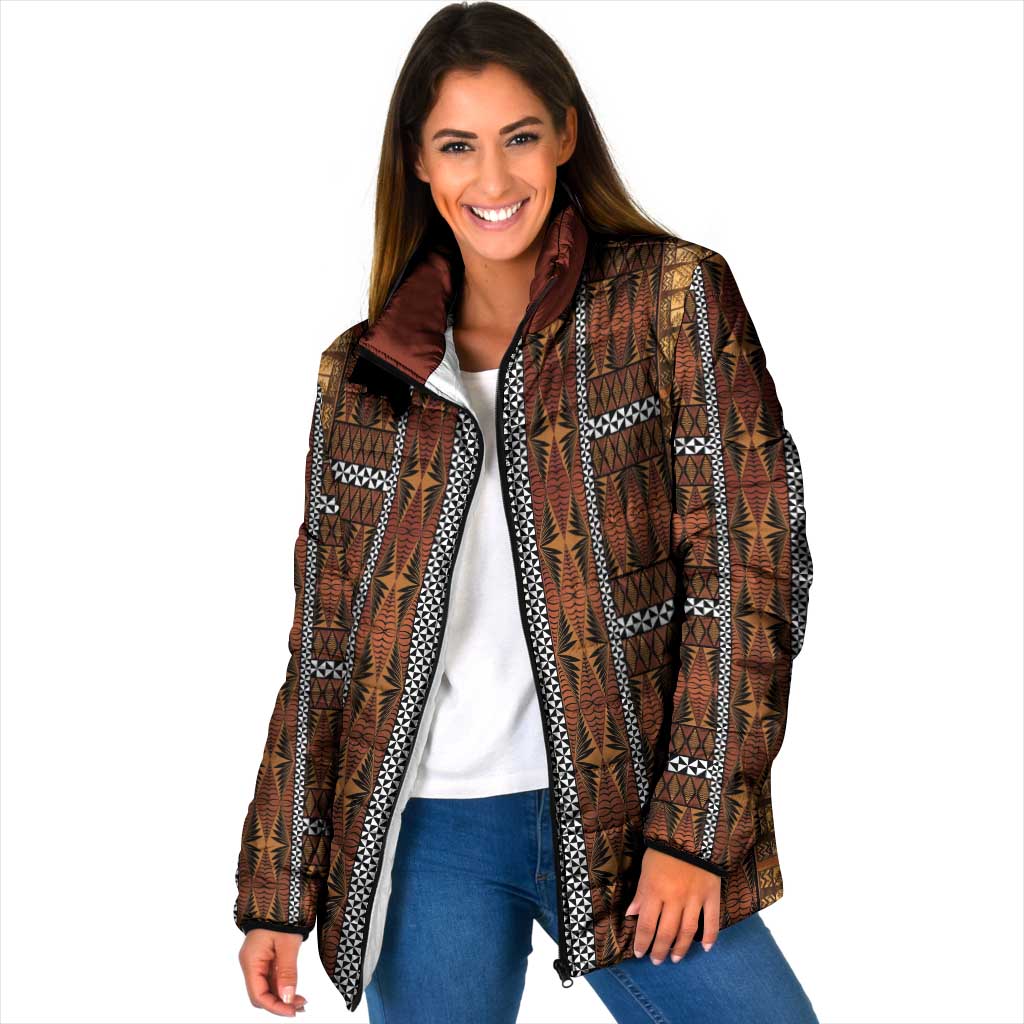 Malo e Lelei Tonga Padded Jacket Tongan Ngatu Tapa Cloth LT14 Women Orange - Polynesian Pride