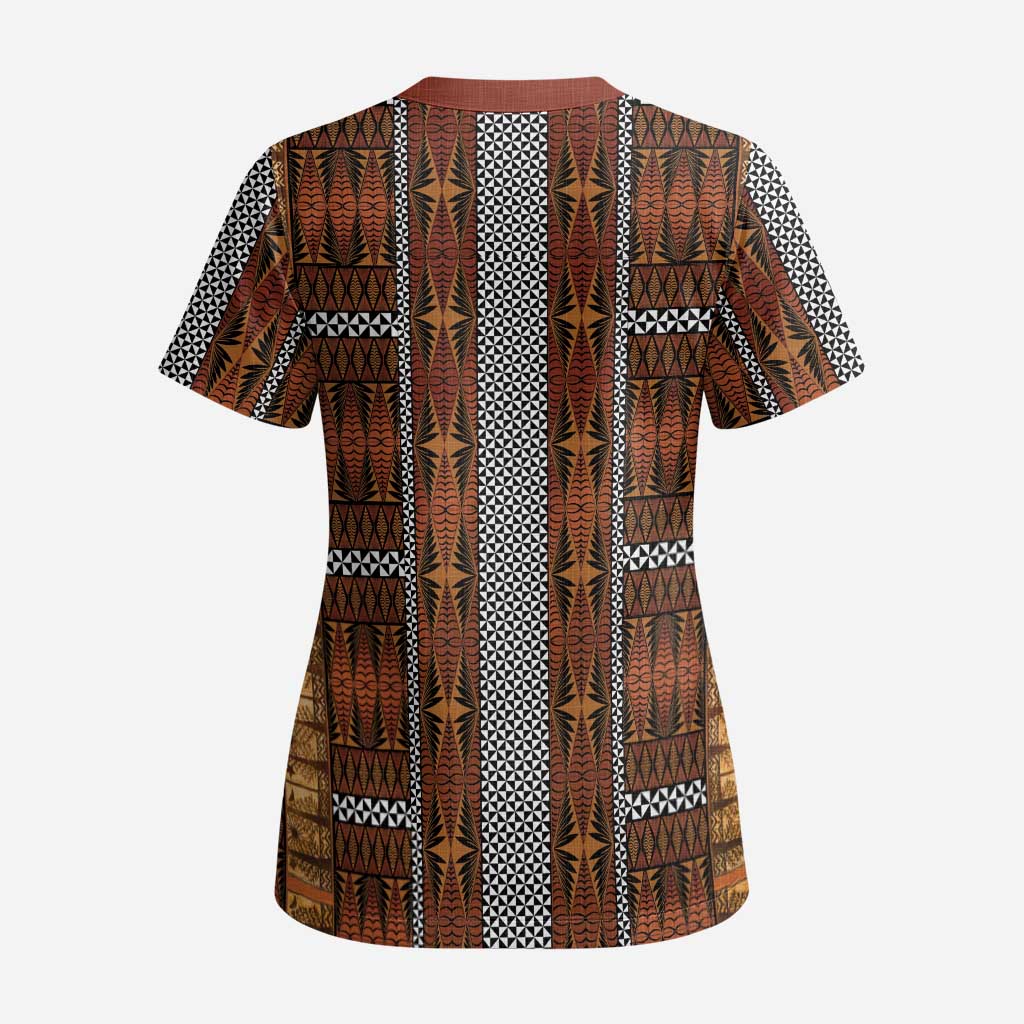 Malo e Lelei Tonga Scrub Top Tongan Ngatu Tapa Cloth LT14 - Polynesian Pride