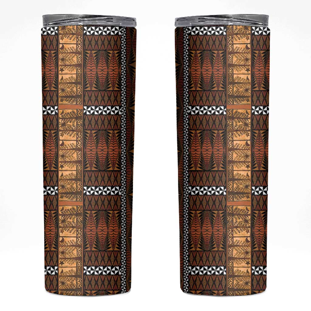 Malo e Lelei Tonga Skinny Tumbler Tongan Ngatu Tapa Cloth LT14 Orange - Polynesian Pride