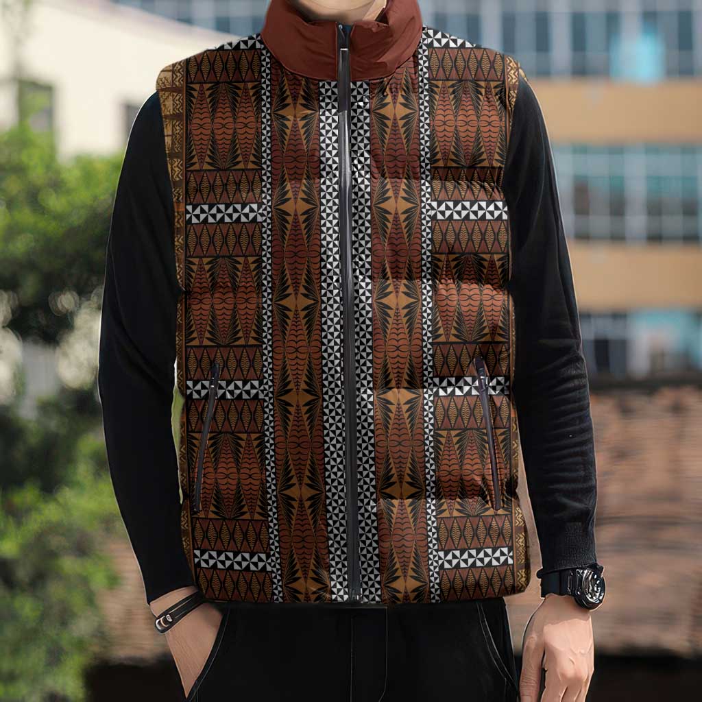 Malo e Lelei Tonga Sleeveless Puffer Jacket Tongan Ngatu Tapa Cloth LT14 - Polynesian Pride