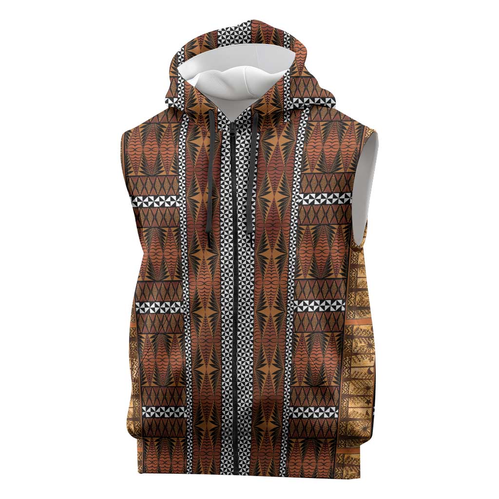 Malo e Lelei Tonga Sleeveless Zip Hoodie Tongan Ngatu Tapa Cloth LT14 Orange - Polynesian Pride