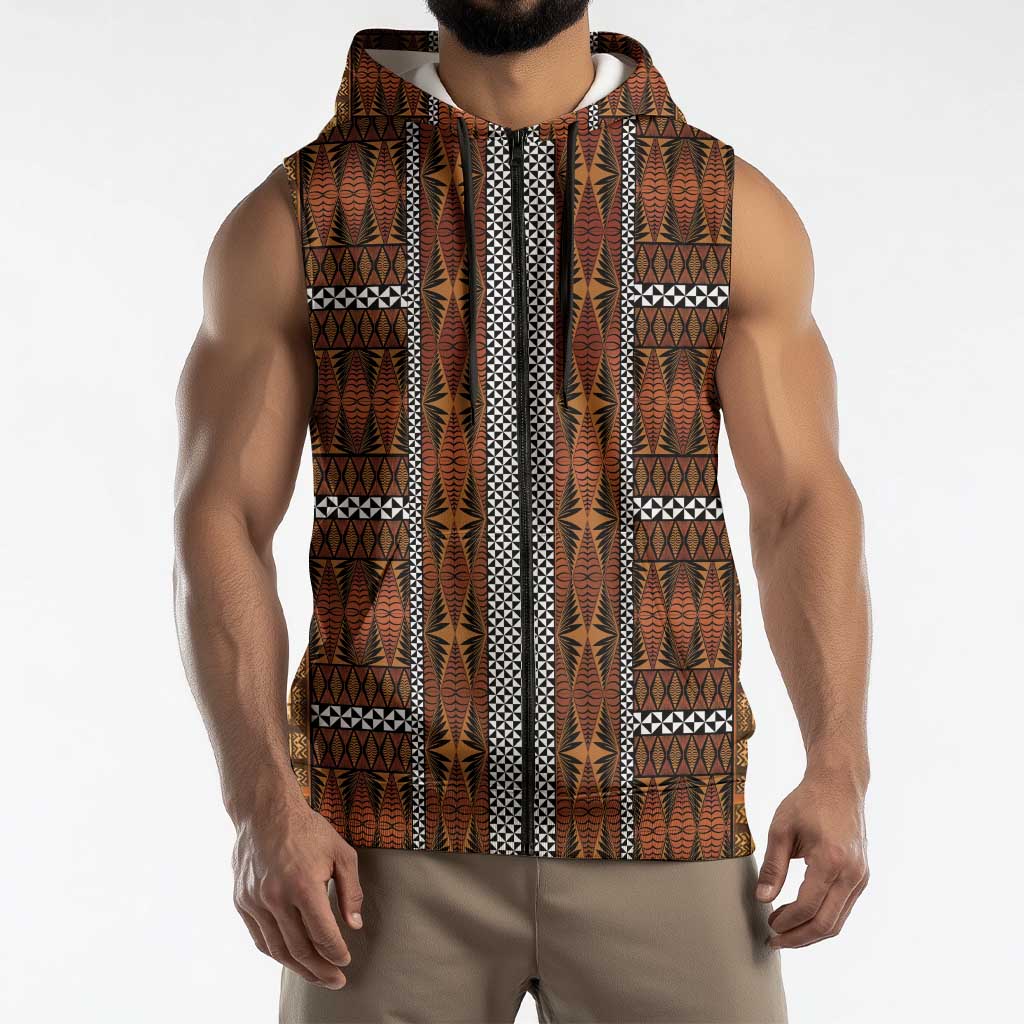 Malo e Lelei Tonga Sleeveless Zip Hoodie Tongan Ngatu Tapa Cloth LT14 - Polynesian Pride