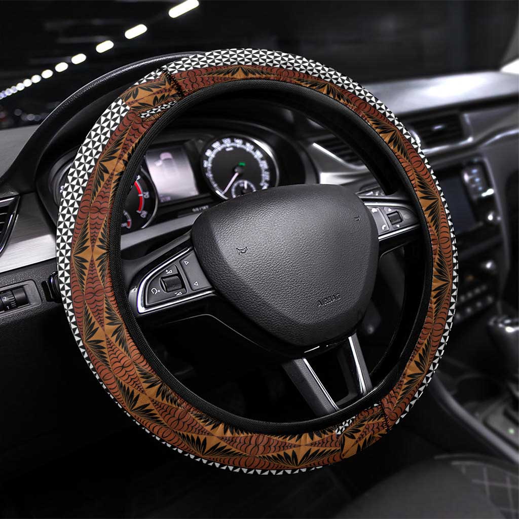 Malo e Lelei Tonga Steering Wheel Cover Tongan Ngatu Tapa Cloth LT14 Universal Fit Orange - Polynesian Pride