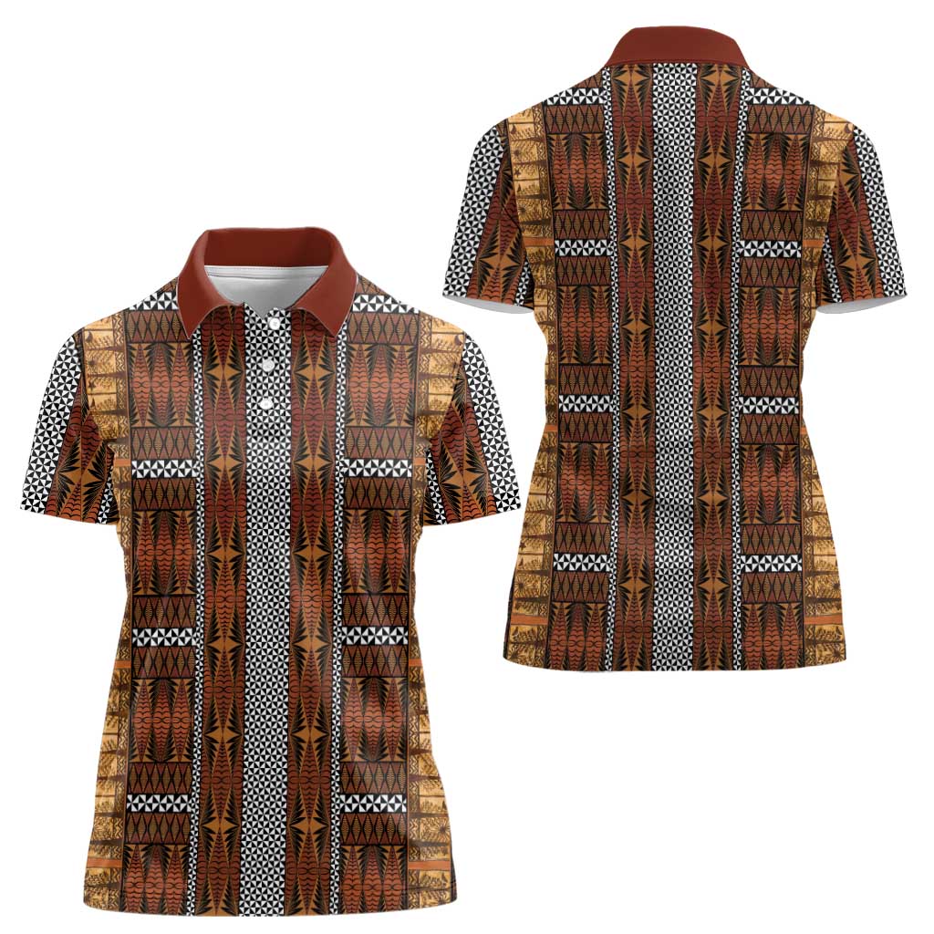 Malo e Lelei Tonga Women Polo Shirt Tongan Ngatu Tapa Cloth LT14 - Polynesian Pride