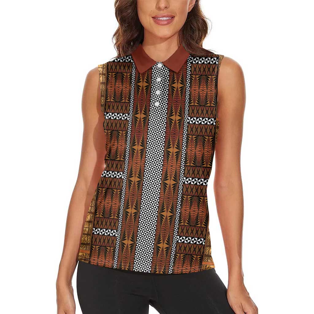 Malo e Lelei Tonga Women Sleeveless Polo Shirt Tongan Ngatu Tapa Cloth LT14 - Polynesian Pride