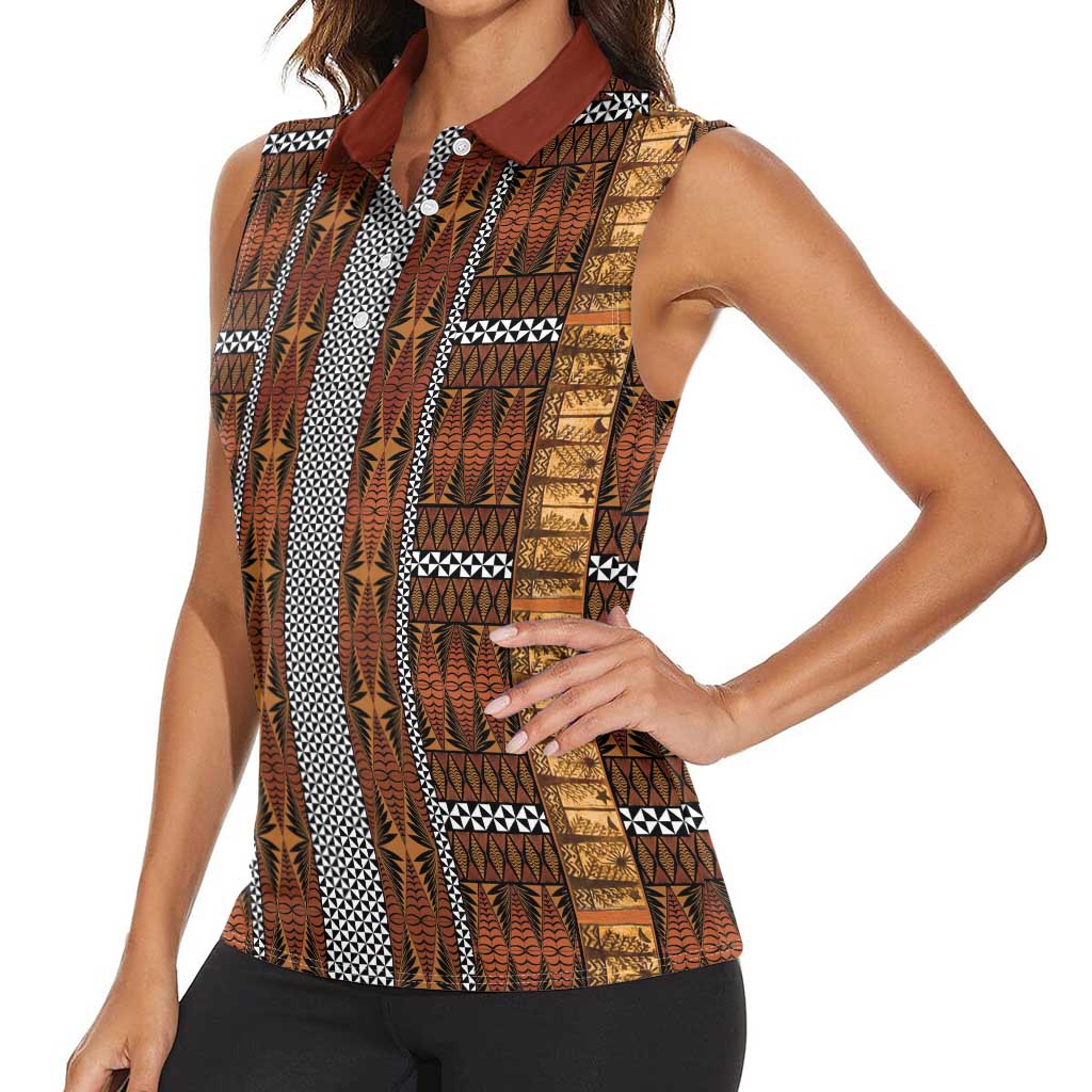 Malo e Lelei Tonga Women Sleeveless Polo Shirt Tongan Ngatu Tapa Cloth LT14 - Polynesian Pride