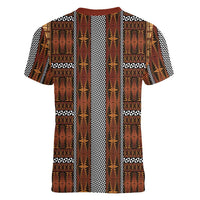 Malo e Lelei Tonga Women V-Neck T-Shirt Tongan Ngatu Tapa Cloth LT14 - Polynesian Pride