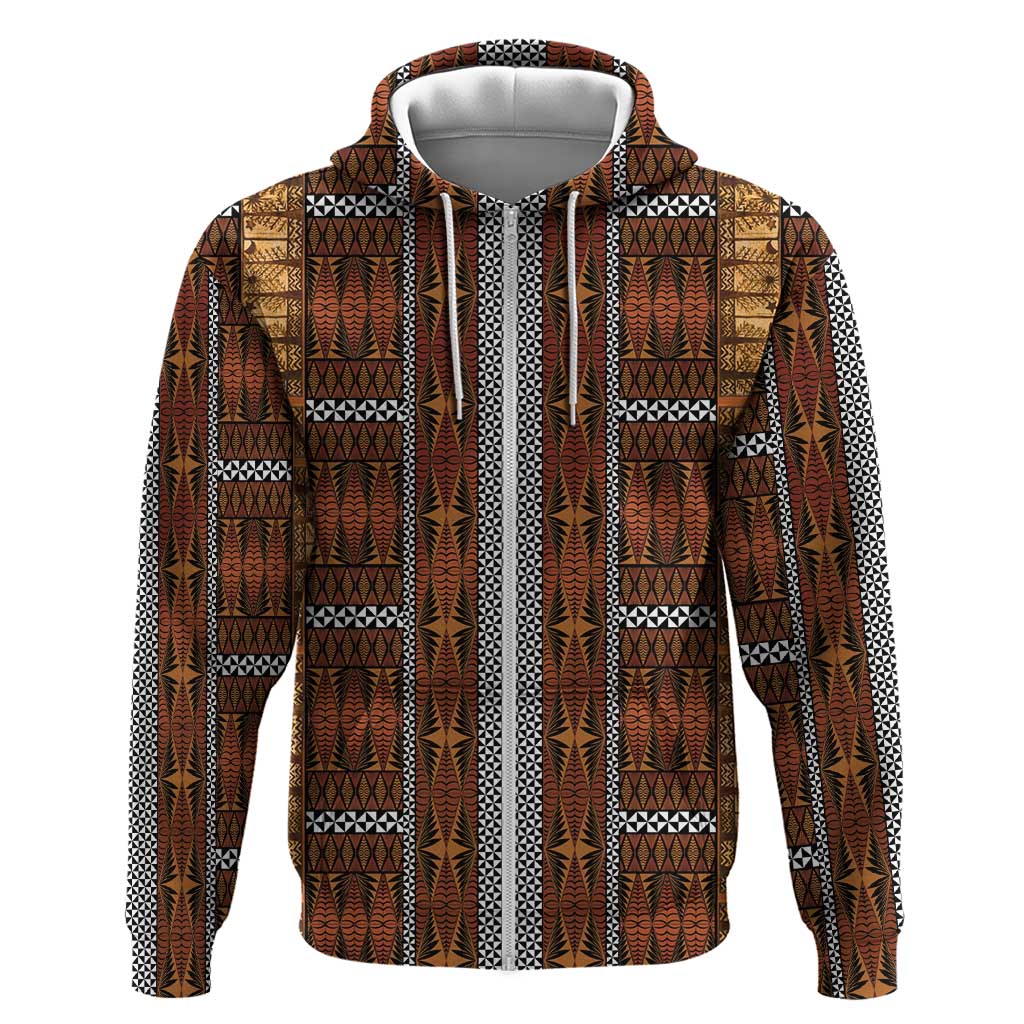 Malo e Lelei Tonga Zip Hoodie Tongan Ngatu Tapa Cloth LT14 Zip Hoodie Orange - Polynesian Pride