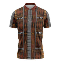 Malo e Lelei Tonga Zipper Polo Shirt Tongan Ngatu Tapa Cloth LT14 Orange - Polynesian Pride