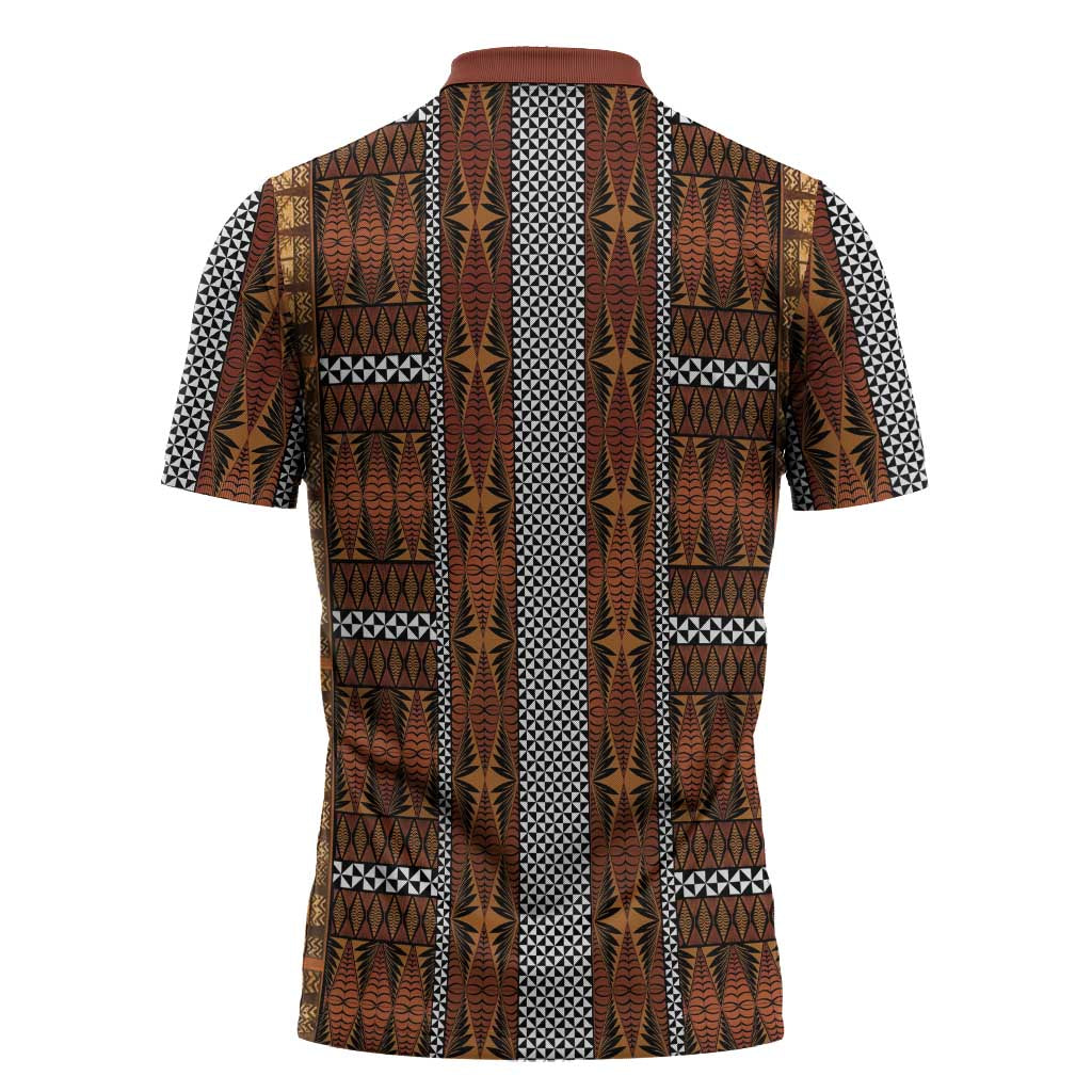 Malo e Lelei Tonga Zipper Polo Shirt Tongan Ngatu Tapa Cloth LT14 - Polynesian Pride