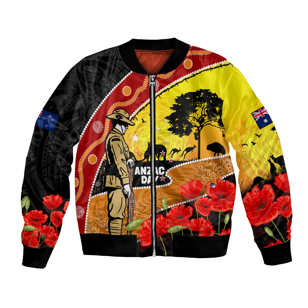 New Zealand And Australia ANZAC Day Bomber Jacket Aboriginal Maori Starring Night Style LT14 Unisex Gold - Polynesian Pride