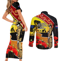 New Zealand And Australia ANZAC Day Couples Matching Short Sleeve Bodycon Dress and Long Sleeve Button Shirt Aboriginal Maori Starring Night Style LT14 - Polynesian Pride