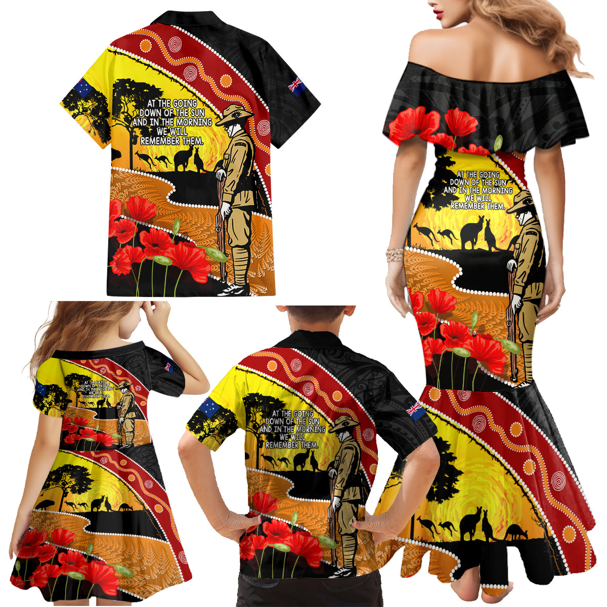 New Zealand And Australia ANZAC Day Family Matching Mermaid Dress and Hawaiian Shirt Aboriginal Maori Starring Night Style LT14 - Polynesian Pride