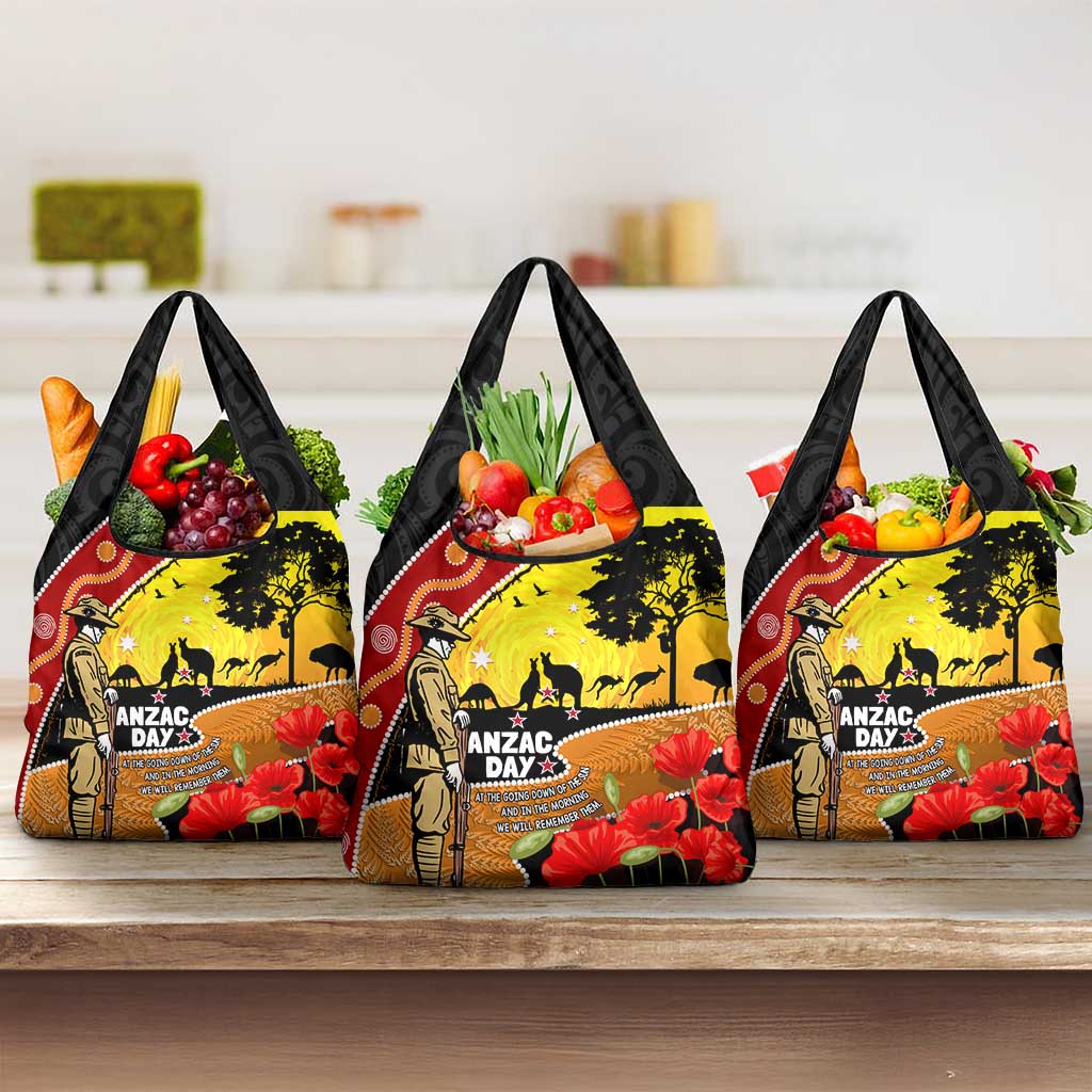 New Zealand And Australia ANZAC Day Grocery Bag Aboriginal Maori Starring Night Style LT14 3-pack One Size Gold - Polynesian Pride