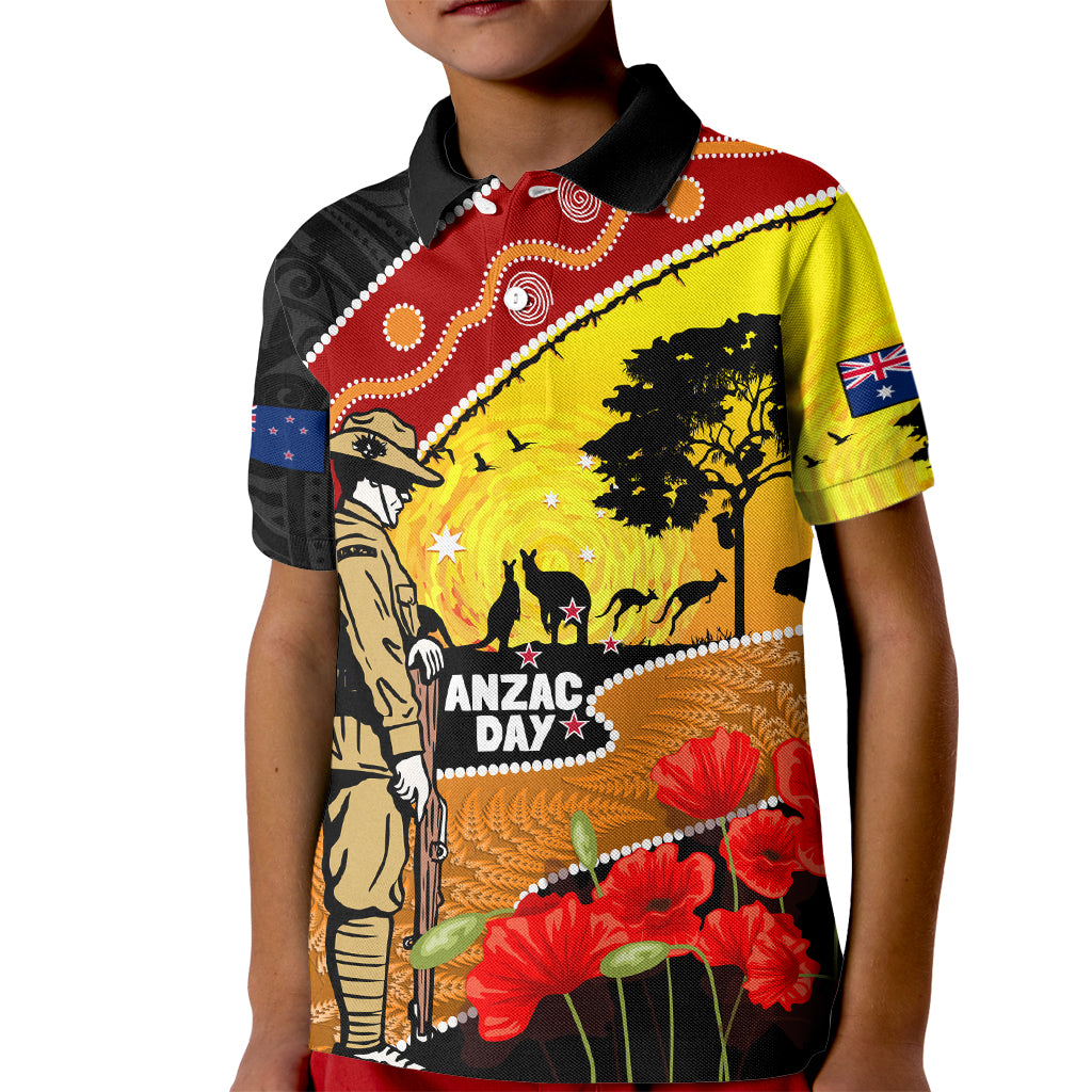 New Zealand And Australia ANZAC Day Kid Polo Shirt Aboriginal Maori Starring Night Style LT14 Kid Gold - Polynesian Pride