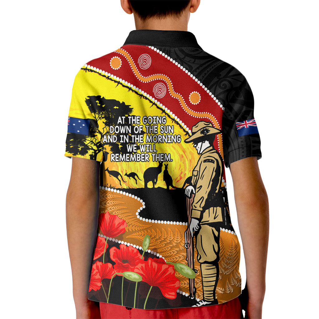 New Zealand And Australia ANZAC Day Kid Polo Shirt Aboriginal Maori Starring Night Style LT14 - Polynesian Pride