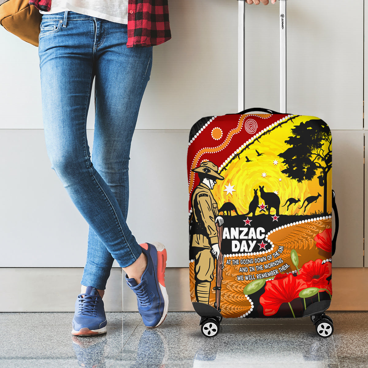 New Zealand And Australia ANZAC Day Luggage Cover Aboriginal Maori Starring Night Style