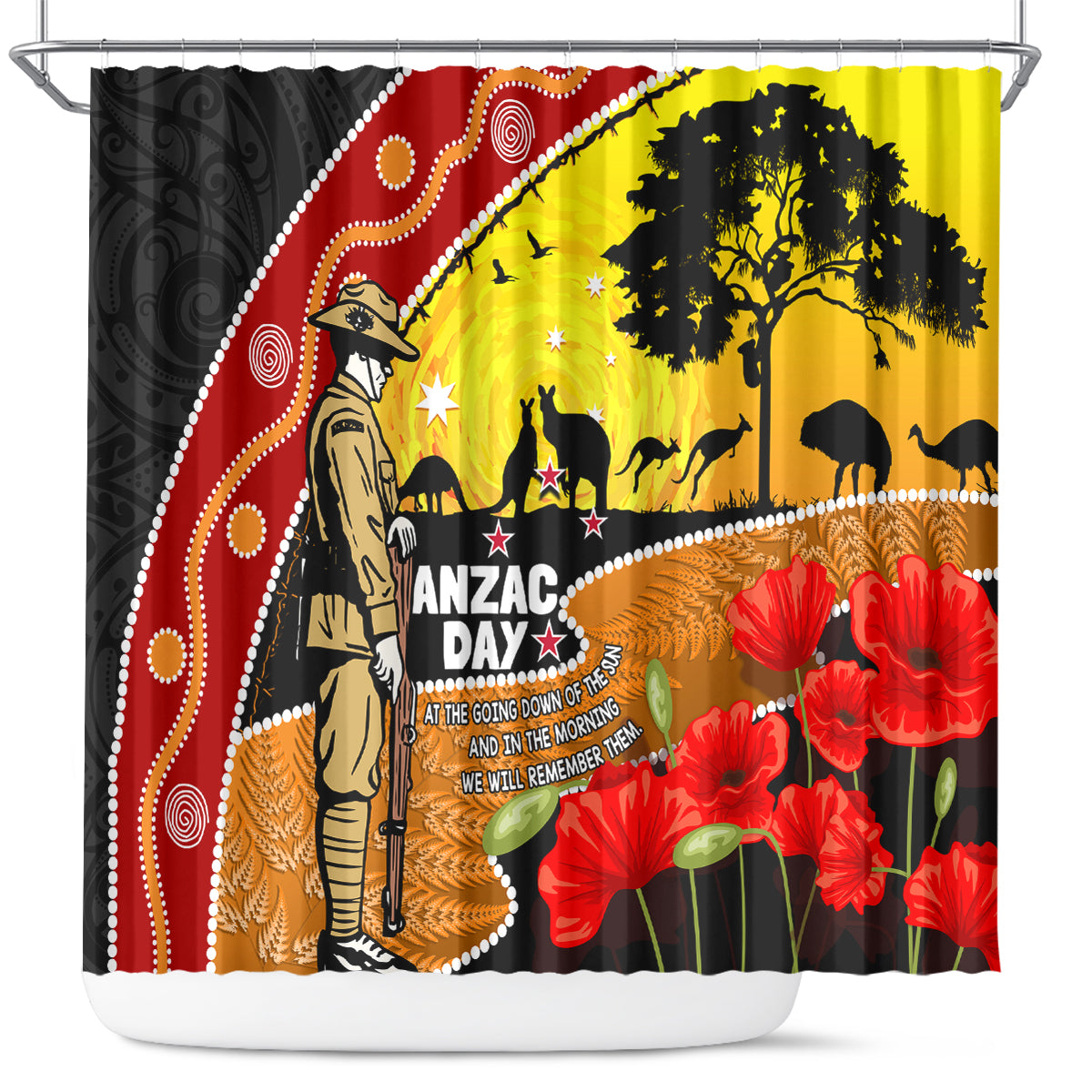 New Zealand And Australia ANZAC Day Shower Curtain Aboriginal Maori Starring Night Style