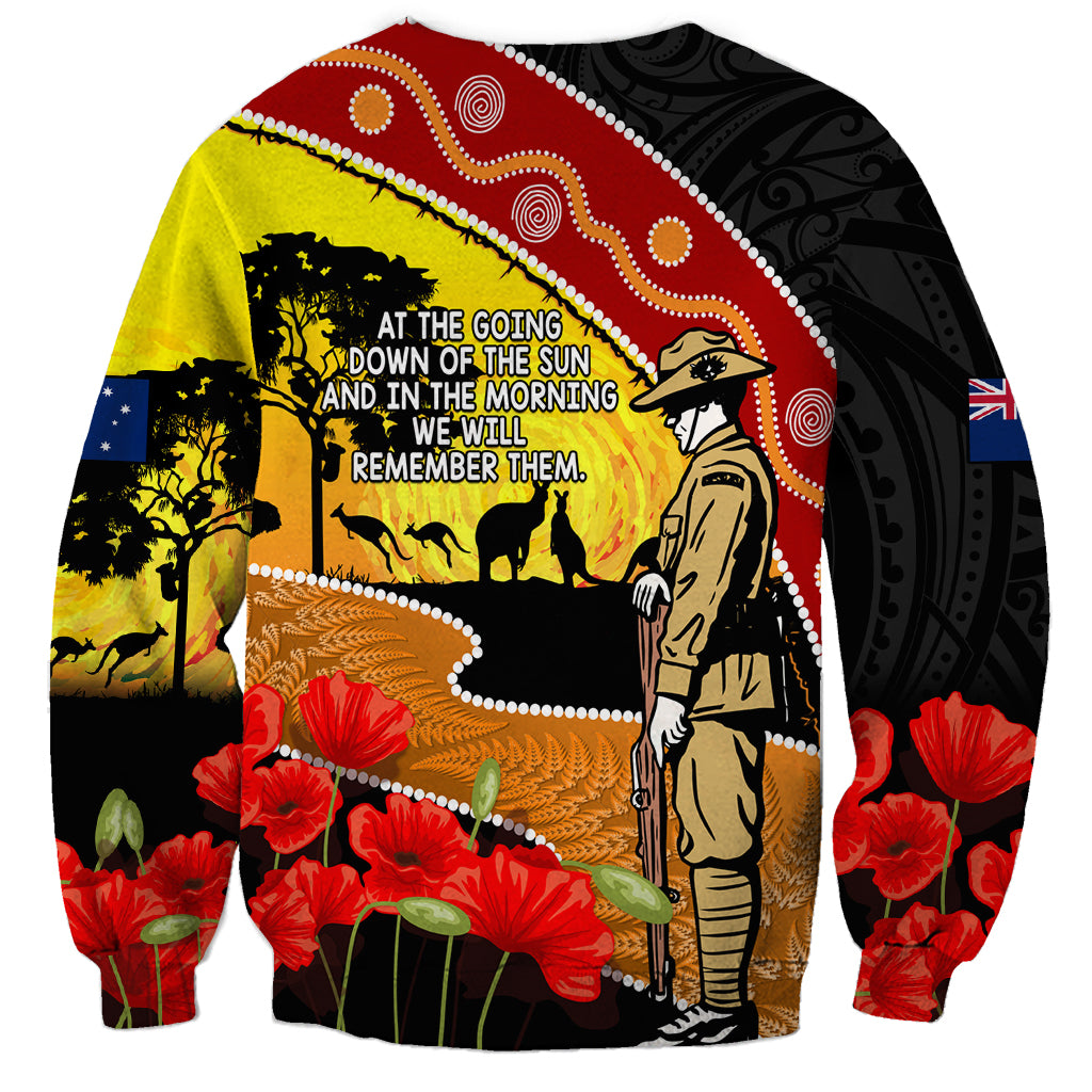 New Zealand And Australia ANZAC Day Sweatshirt Aboriginal Maori Starring Night Style LT14 - Polynesian Pride