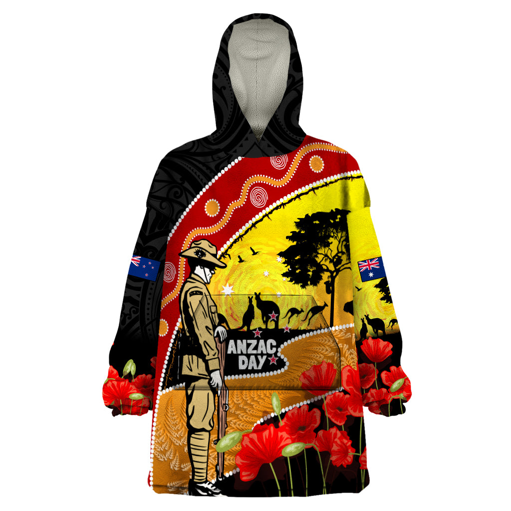 New Zealand And Australia ANZAC Day Wearable Blanket Hoodie Aboriginal Maori Starring Night Style LT14 One Size Gold - Polynesian Pride