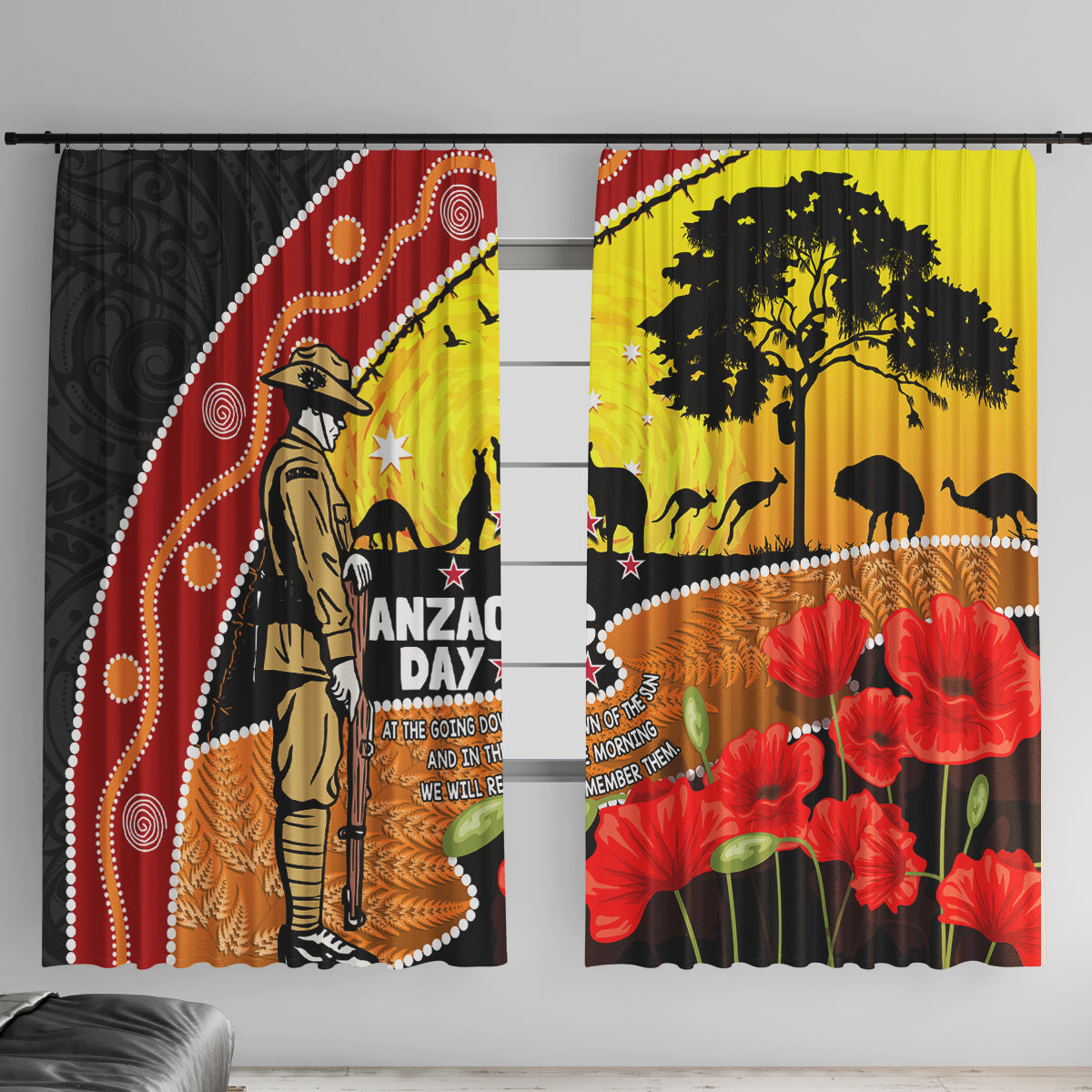 New Zealand And Australia ANZAC Day Window Curtain Aboriginal Maori Starring Night Style