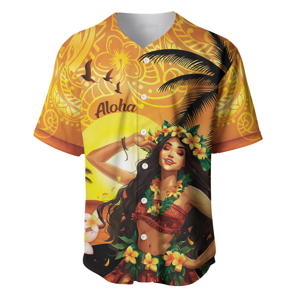 Aloha Hawaii Women's Day Baseball Jersey Hula Girl With Sunset Vibes LT14 Yellow - Polynesian Pride