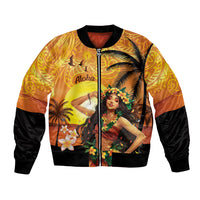 Aloha Hawaii Women's Day Bomber Jacket Hula Girl With Sunset Vibes LT14 Unisex Yellow - Polynesian Pride