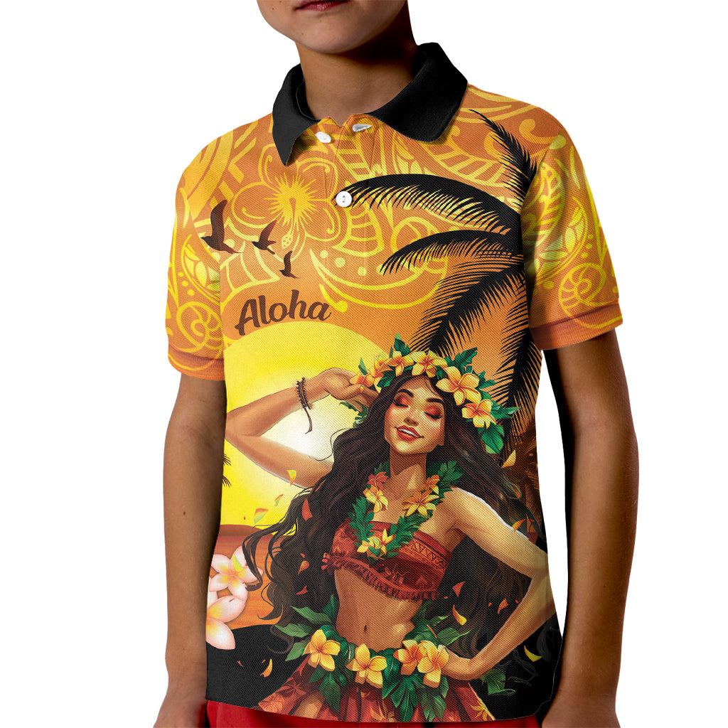 Aloha Hawaii Women's Day Kid Polo Shirt Hula Girl With Sunset Vibes LT14 Kid Yellow - Polynesian Pride