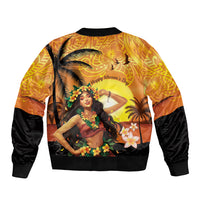 Aloha Hawaii Women's Day Sleeve Zip Bomber Jacket Hula Girl With Sunset Vibes LT14 - Polynesian Pride
