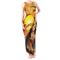 Aloha Hawaii Women's Day Tank Maxi Dress Hula Girl With Sunset Vibes LT14 Women Yellow - Polynesian Pride