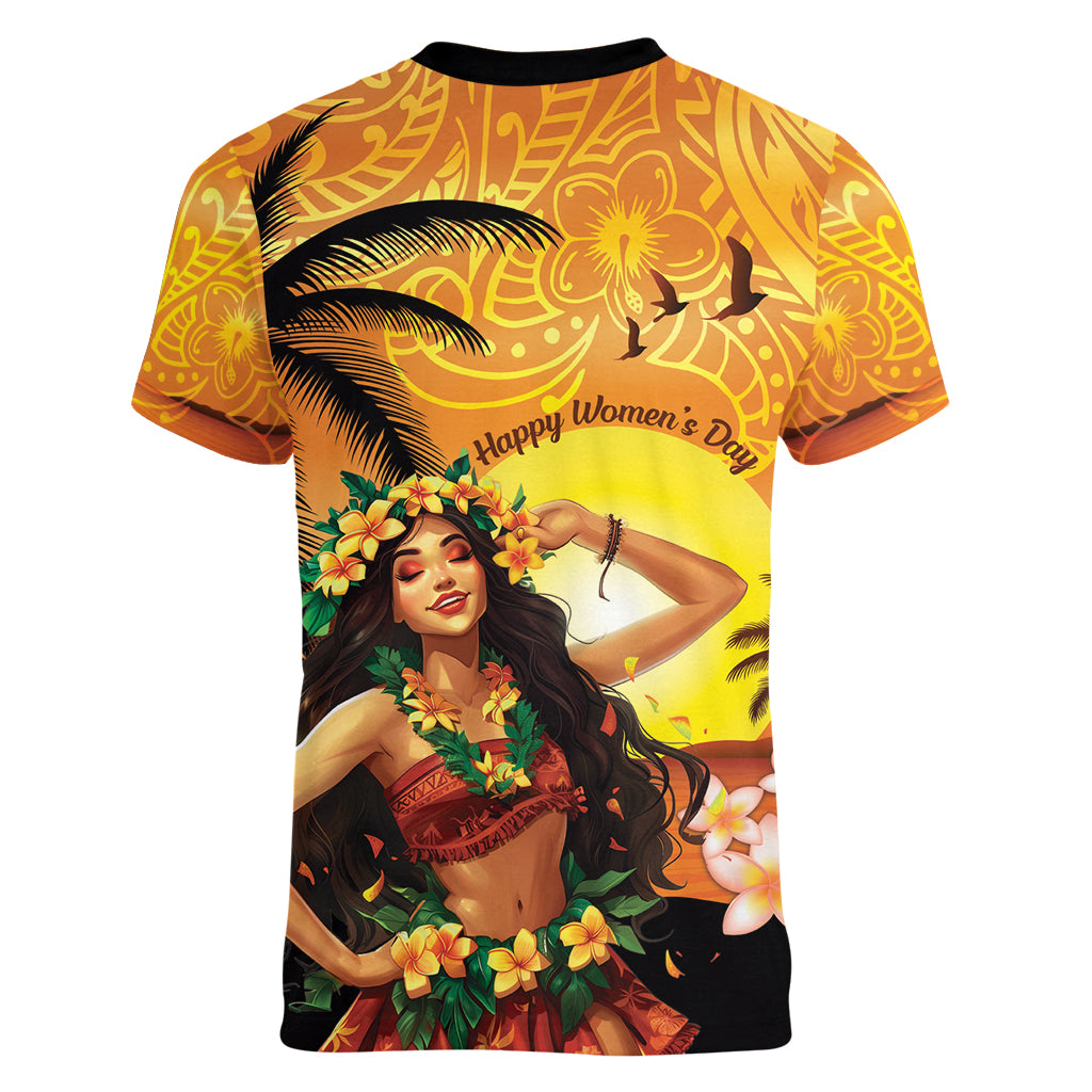 Aloha Hawaii Women's Day Women V Neck T Shirt Hula Girl With Sunset Vibes LT14 - Polynesian Pride