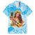 Aloha Hawaii Women's Day Family Matching Off Shoulder Short Dress and Hawaiian Shirt Hula Girl With Ukulele Tropical Style LT14 Dad's Shirt - Short Sleeve Blue - Polynesian Pride