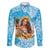 Aloha Hawaii Women's Day Family Matching Puletasi and Hawaiian Shirt Hula Girl With Ukulele Tropical Style LT14 Dad's Shirt - Long Sleeve Blue - Polynesian Pride