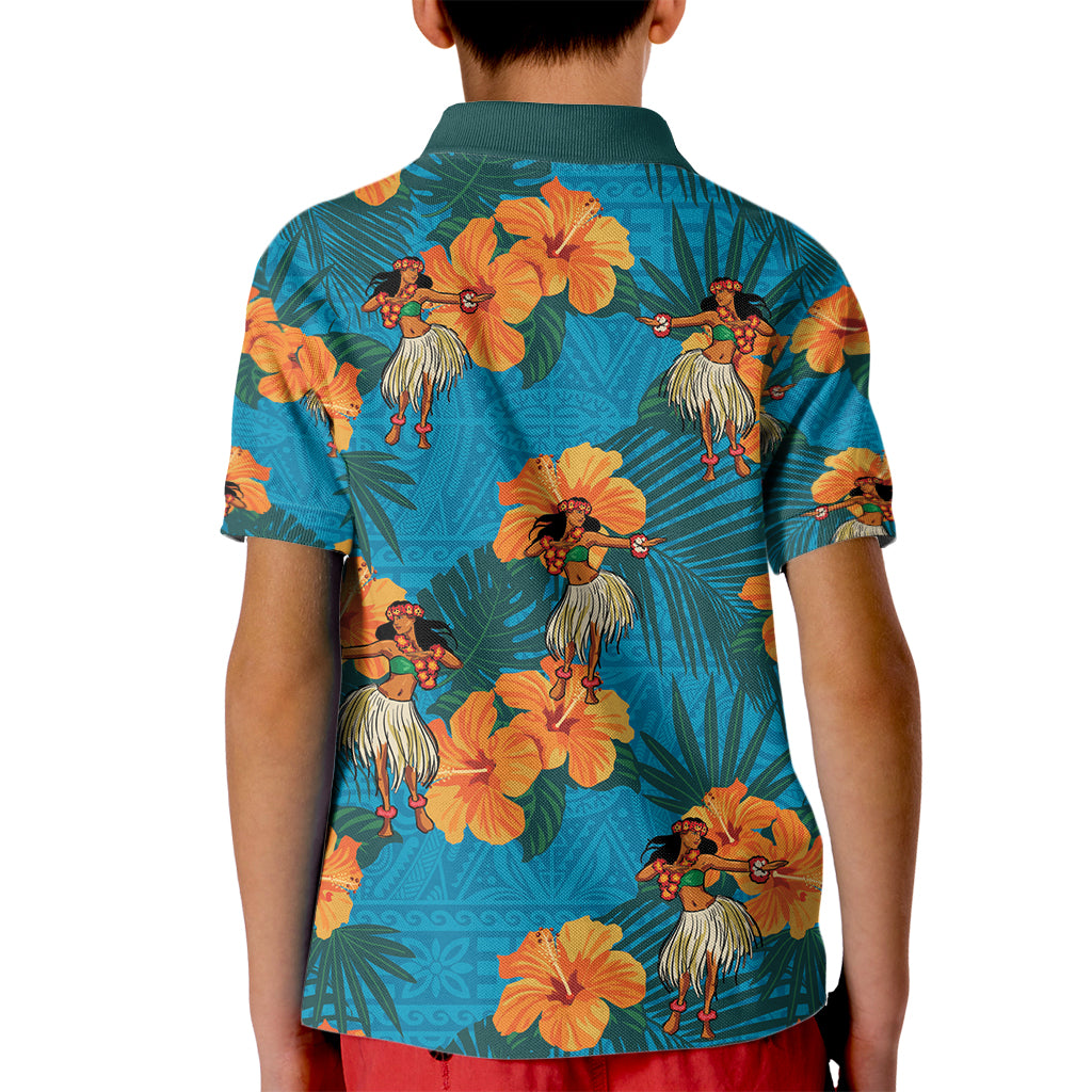 Hawaii Luau Party Kid Polo Shirt Dancing Girl Tropical Flowers LT14 - Polynesian Pride