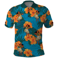 Hawaii Luau Party Polo Shirt Dancing Girl Tropical Flowers LT14 Blue - Polynesian Pride