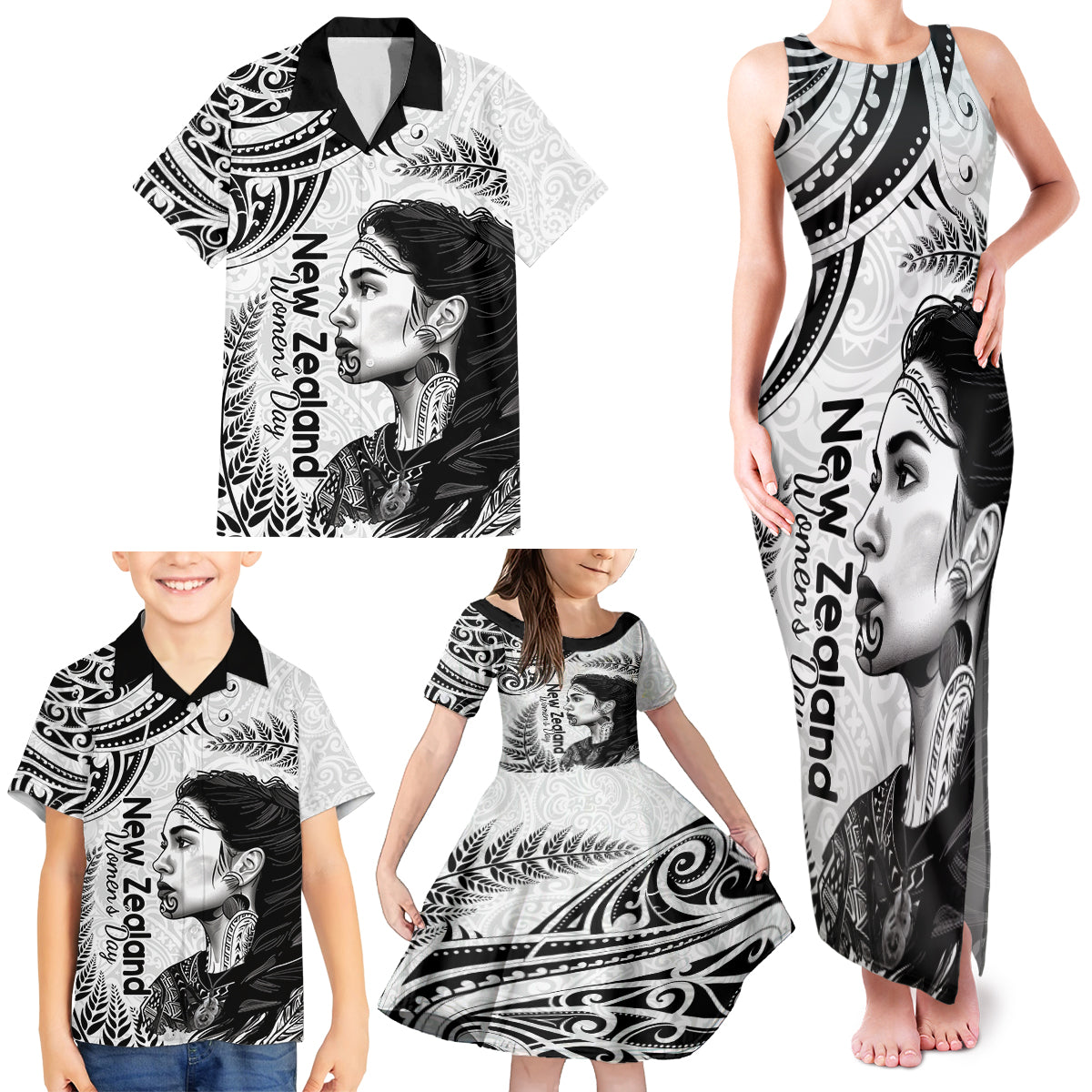 New Zealand Women's Day Family Matching Tank Maxi Dress and Hawaiian Shirt Aotearoa Kia Whakapumau Te Mana Wahine LT14 - Polynesian Pride