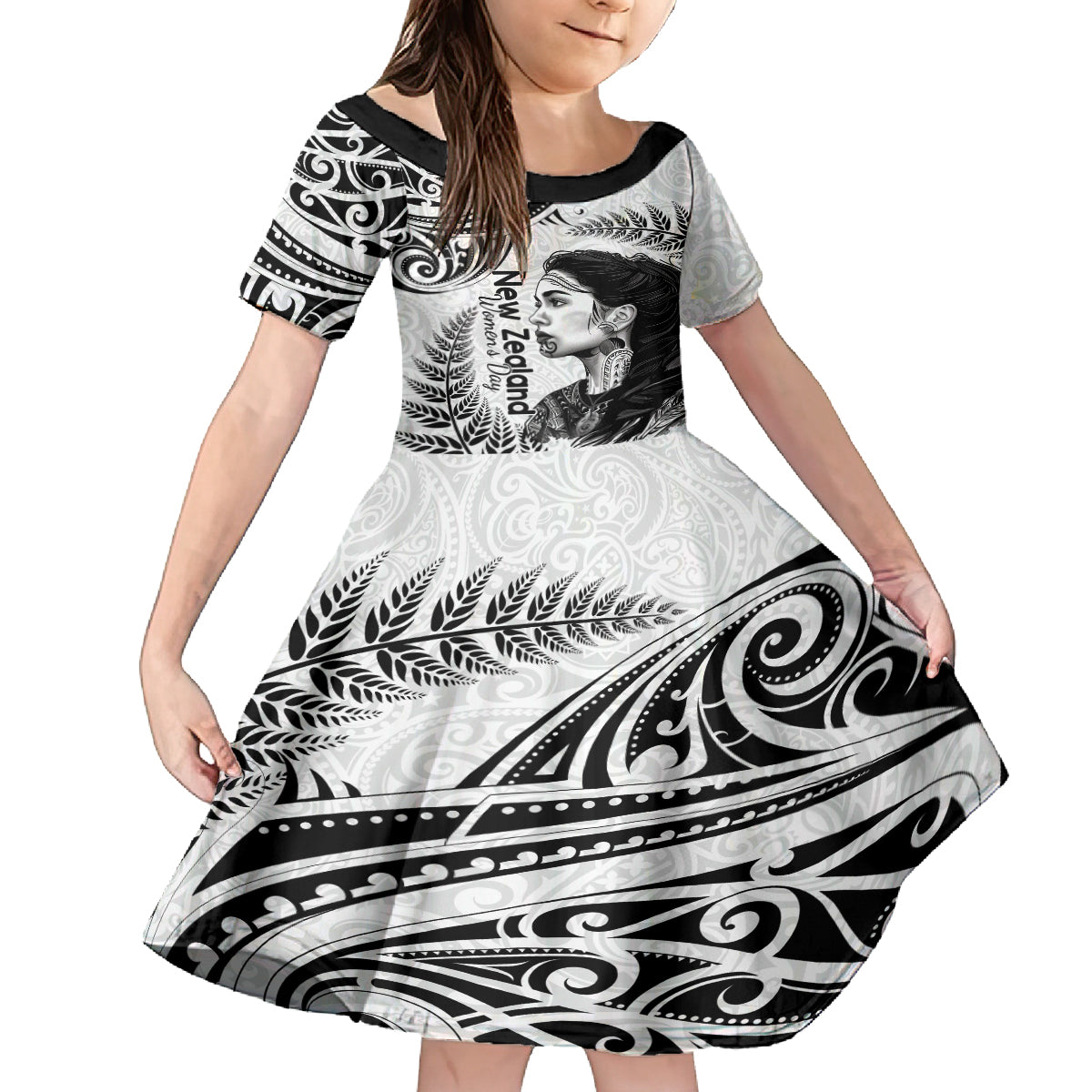 New Zealand Women's Day Kid Short Sleeve Dress Aotearoa Kia Whakapumau Te Mana Wahine LT14 KID White - Polynesian Pride