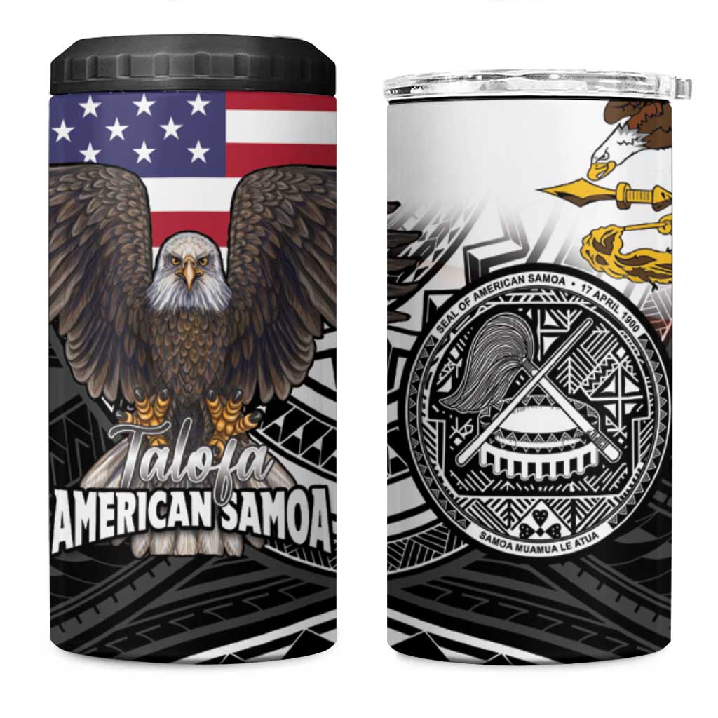 Talofa American Samoa Flag Day 4 in 1 Can Cooler Tumbler Bald Eagle Polynesian Tattoo