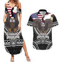 Talofa American Samoa Flag Day Couples Matching Summer Maxi Dress and Hawaiian Shirt Bald Eagle Polynesian Tattoo