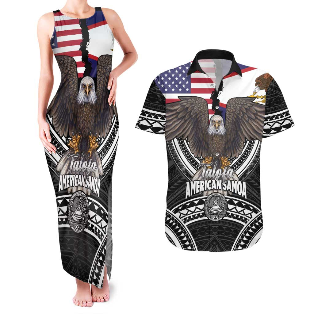 Talofa American Samoa Flag Day Couples Matching Tank Maxi Dress and Hawaiian Shirt Bald Eagle Polynesian Tattoo