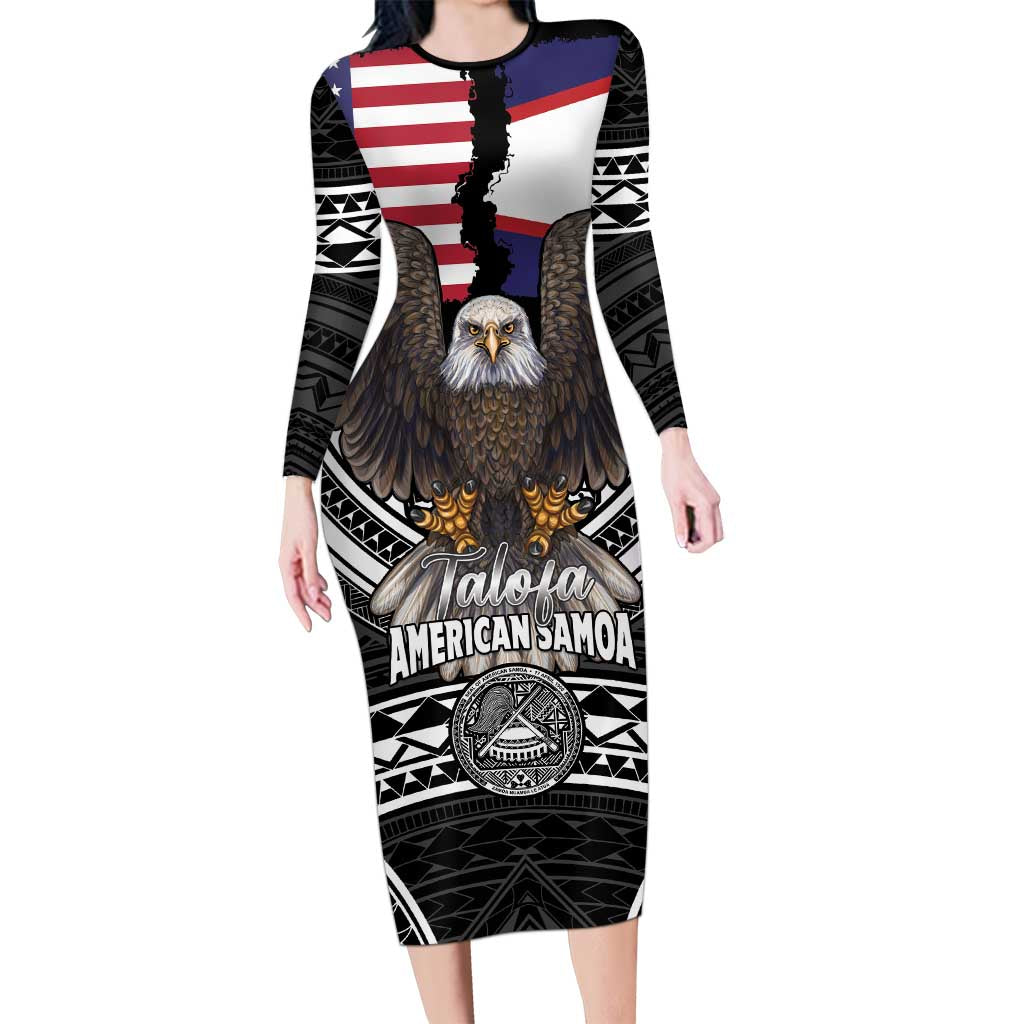 Talofa American Samoa Flag Day Long Sleeve Bodycon Dress Bald Eagle Polynesian Tattoo