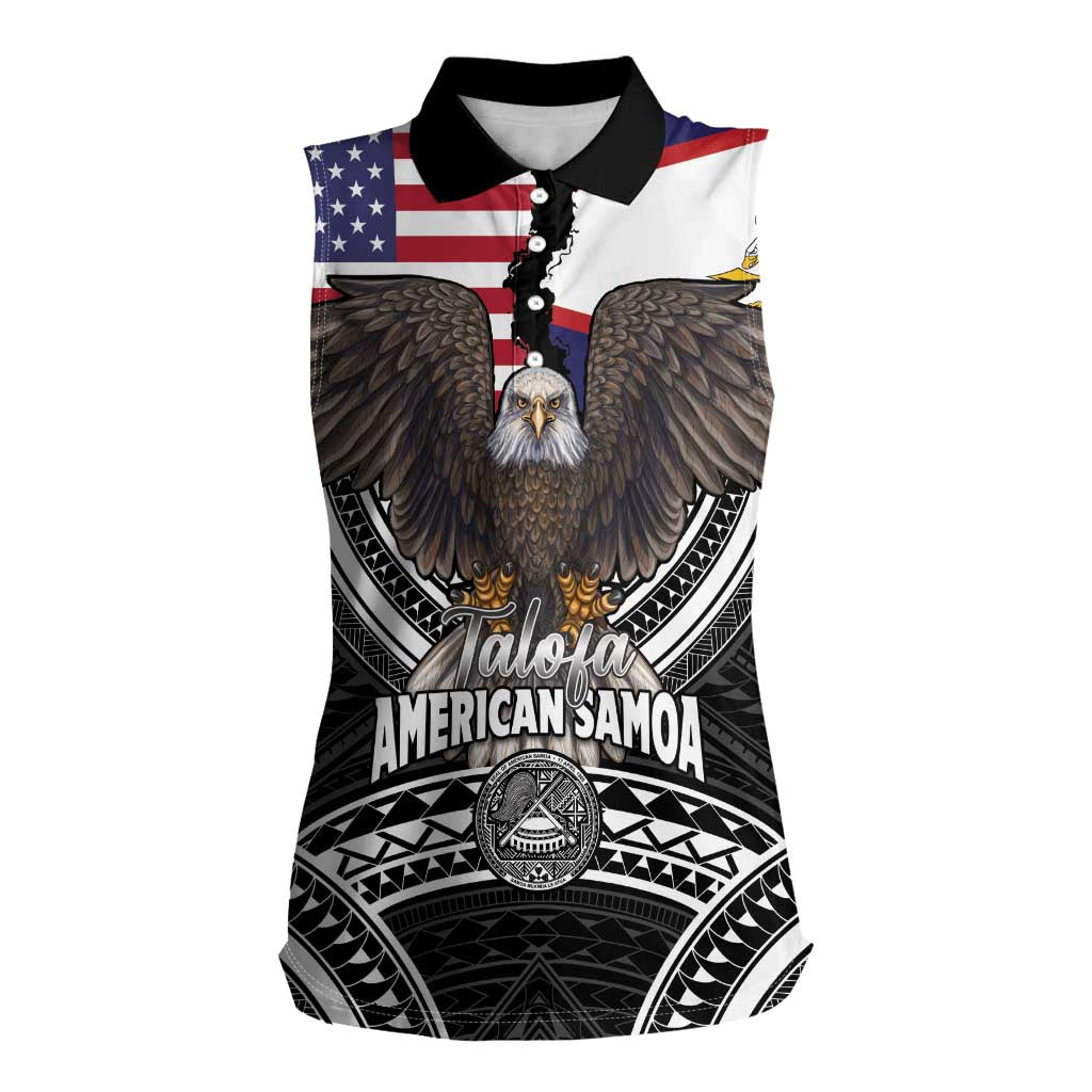 Talofa American Samoa Flag Day Women Sleeveless Polo Shirt Bald Eagle Polynesian Tattoo