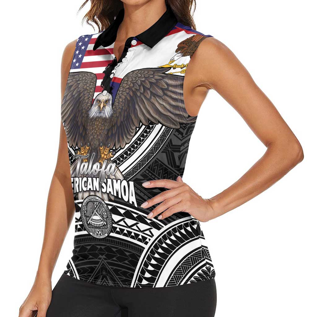 Talofa American Samoa Flag Day Women Sleeveless Polo Shirt Bald Eagle Polynesian Tattoo