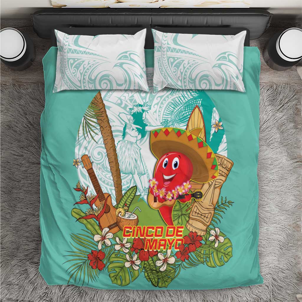 Hawaii Cinco de Mayo Bedding Set Chili Pepper Hula Girl Tropical Vibes LT14 Turquoise - Polynesian Pride